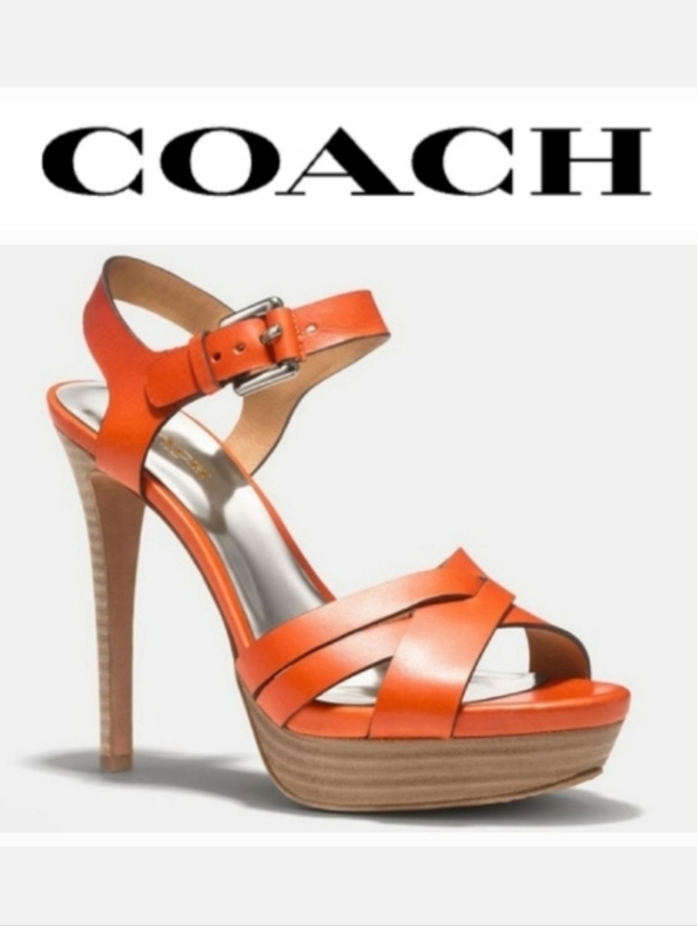 Coach Dani Leather Platform Sandals Open-toe Orange Papaya Sz 8 BohoChic